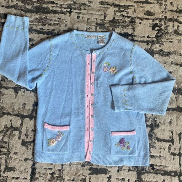 White Stag Sweaters - Vintage White Stag Baby Blue Embroidered Cardigan Womens Medium
